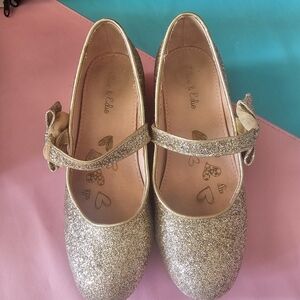 Elegant Gold Glitter Kids Dress Shoes